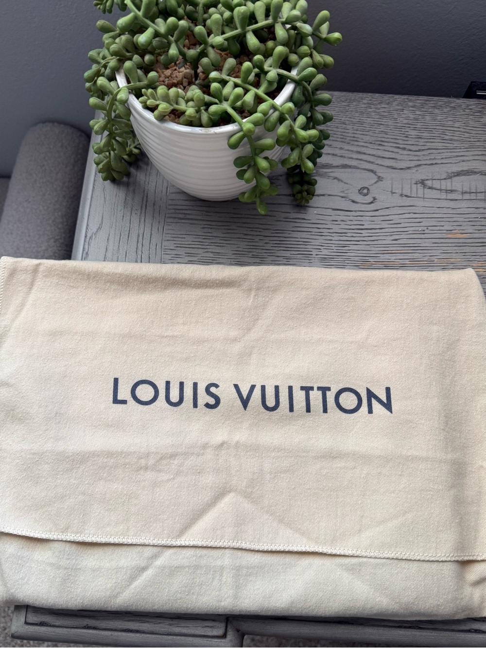 Louis Vuitton Cream Dust Bag with Black Logo